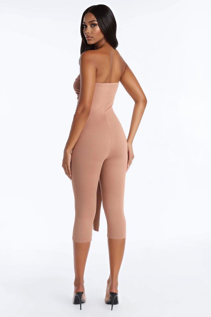 Knot Your Girl Strapless Capri Jumpsuit - Mocha