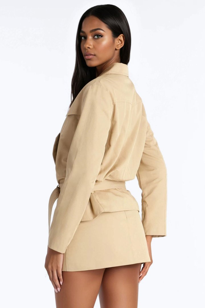 Mia Trench Jacket Mini Skirt Set - Khaki