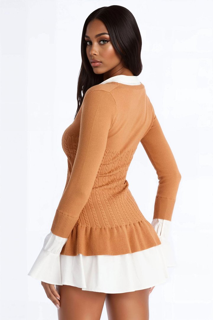 Kiara Peplum Sweater Mini Dress - Mocha