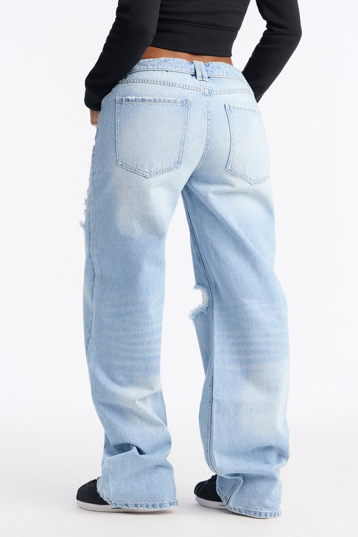 Tacoma Turndown Ripped Wide Leg Jeans - Light Wash