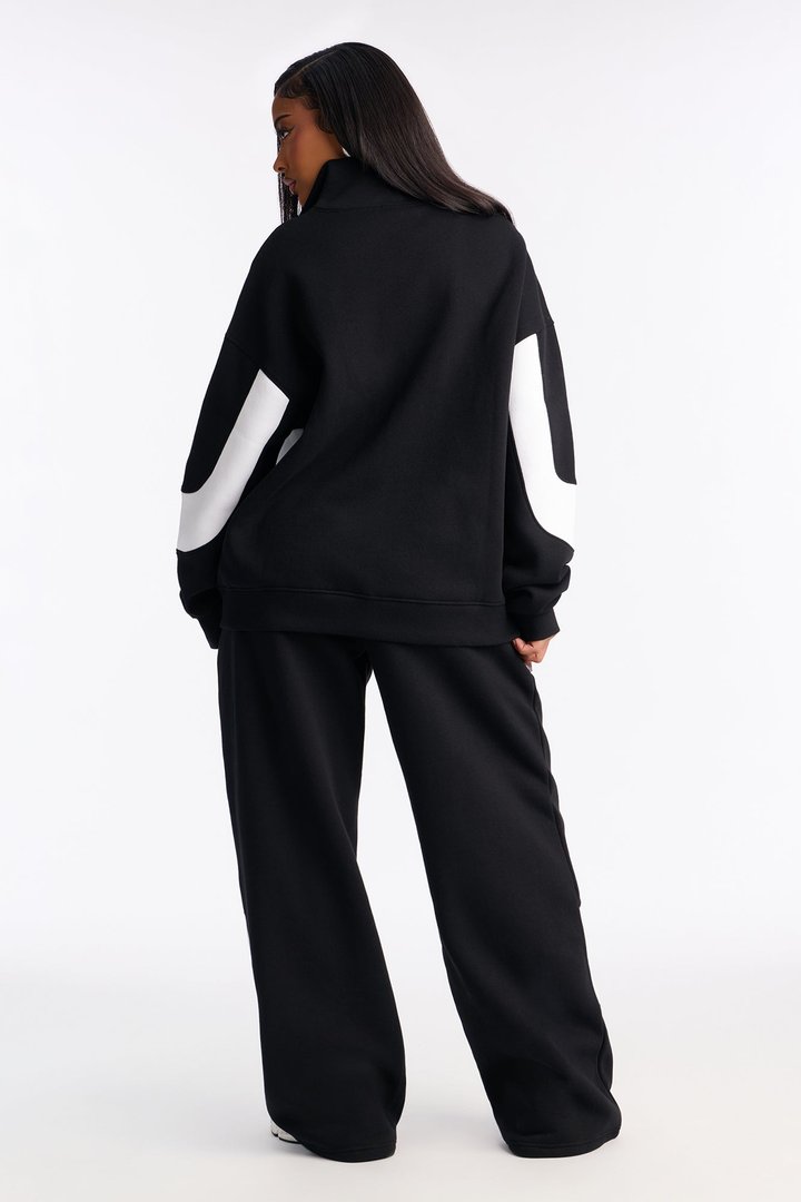 Contrast Comfort Fleece Pants - Black/White