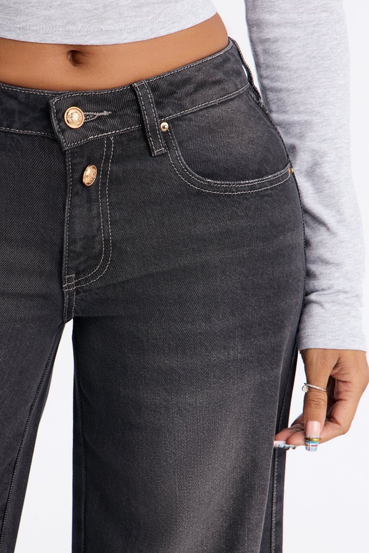 Coast To Coast Drapey Wide Leg Jeans - Black Wash