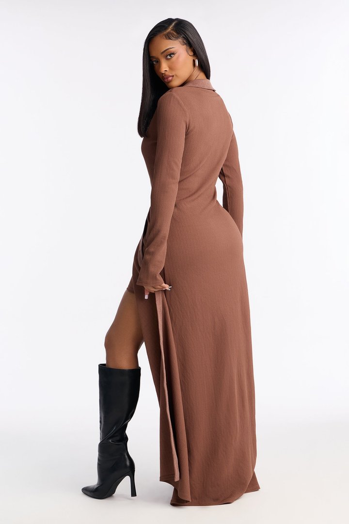 Layers And Legs Long Cardigan Mini Skirt Set - Brown