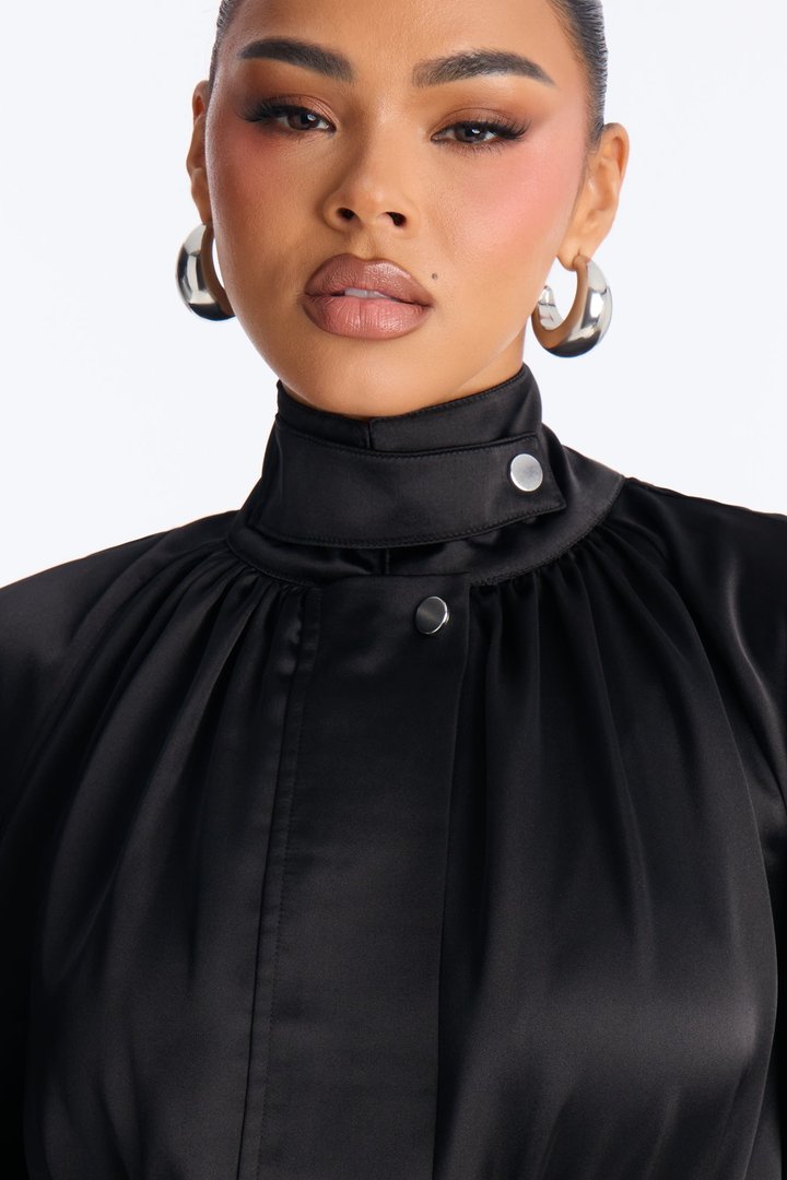 Sia Satin Collar Romper - Black