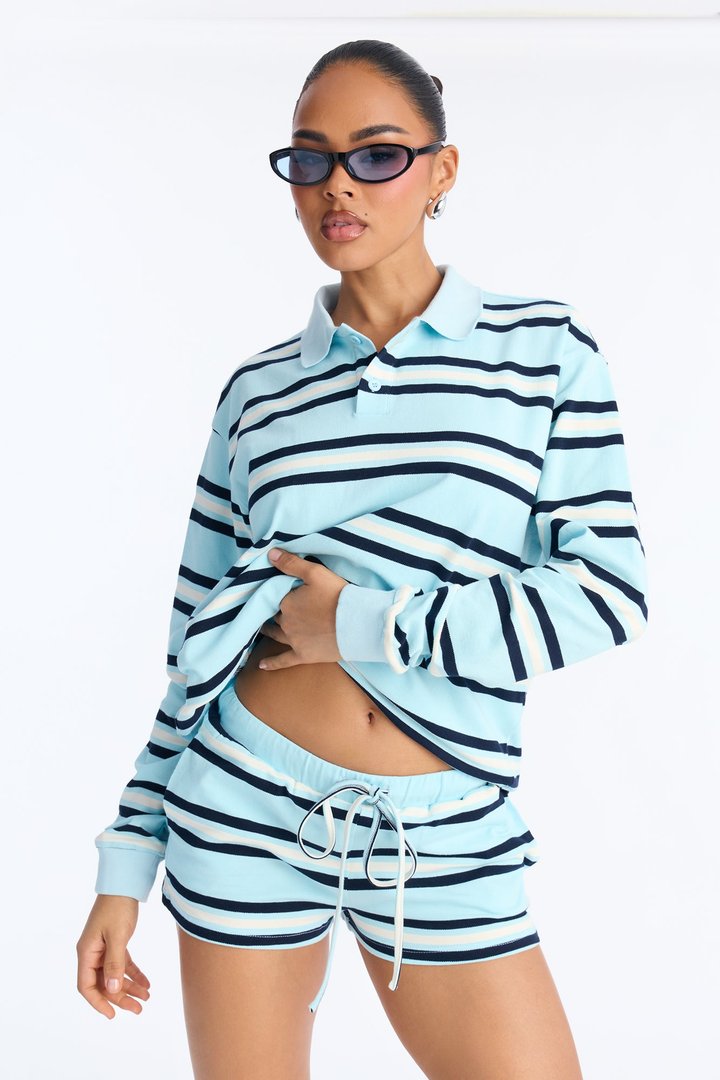 Line It Up Stripe Polo Short Set - Blue/combo