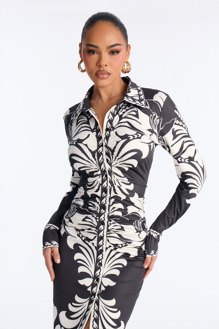 Andi Button Up Midi Dress - Black/combo