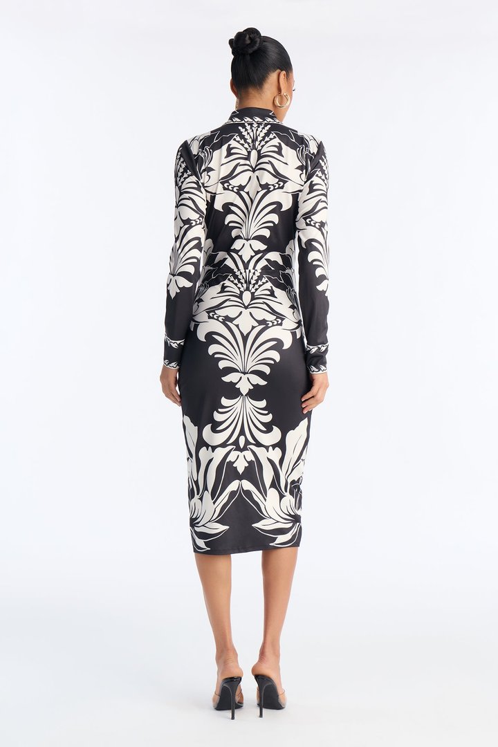Andi Button Up Midi Dress - Black/combo