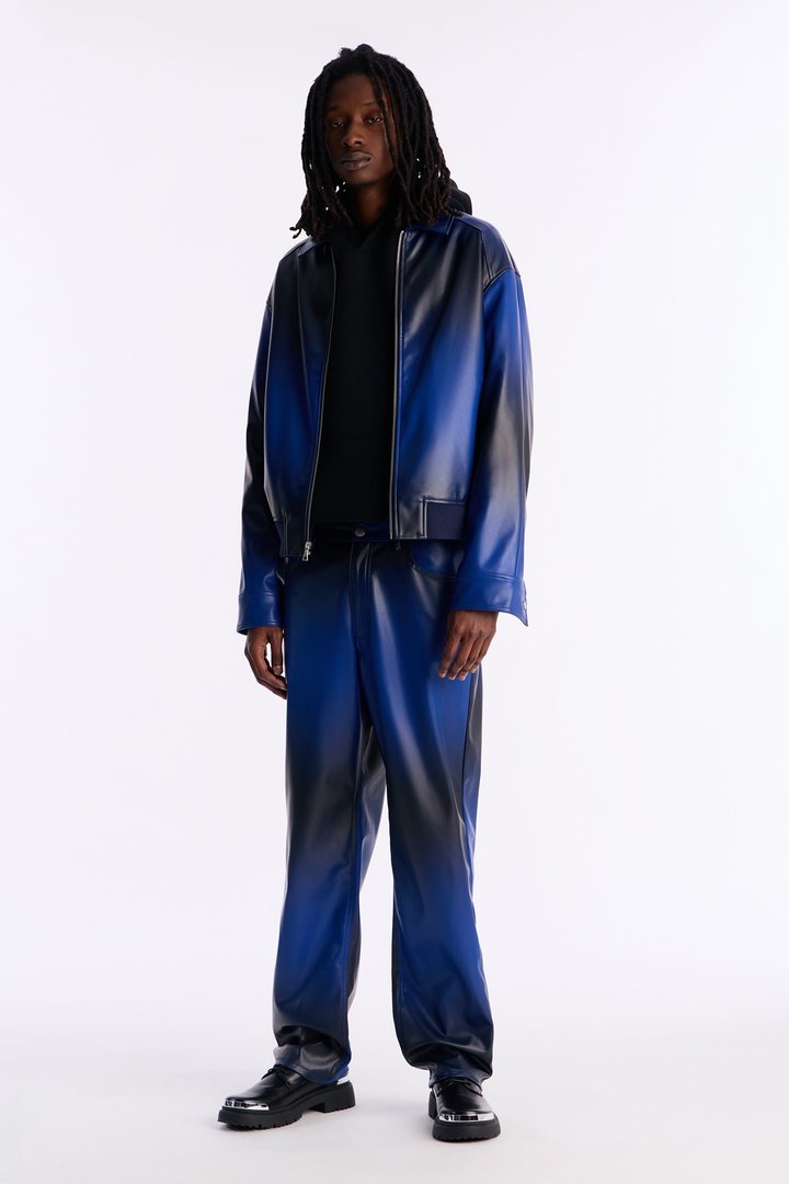 Relaxed Vintage Worn In Ombre Bomber Jacket - Blue