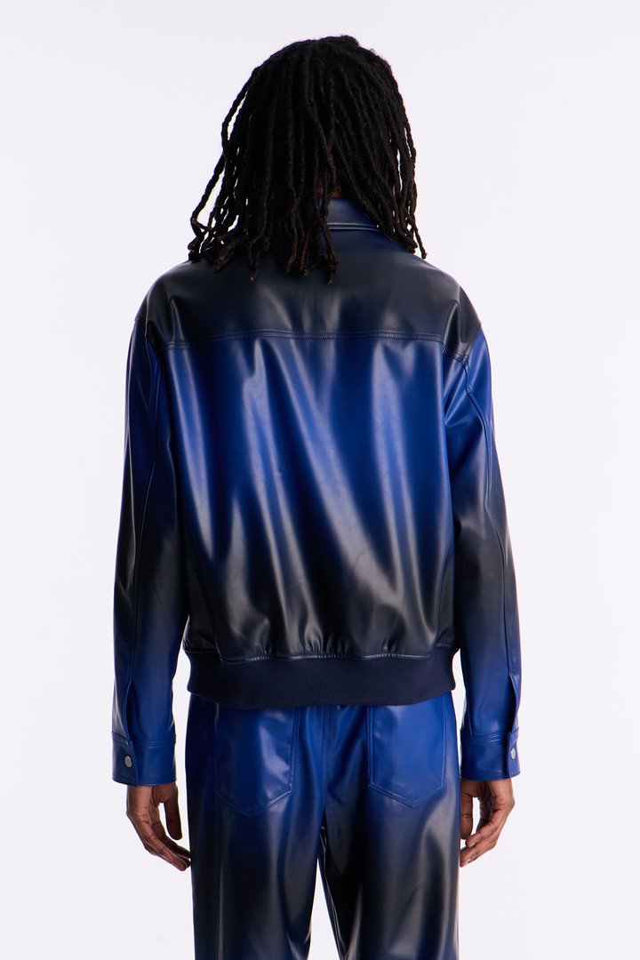 Relaxed Vintage Worn In Ombre Bomber Jacket - Blue