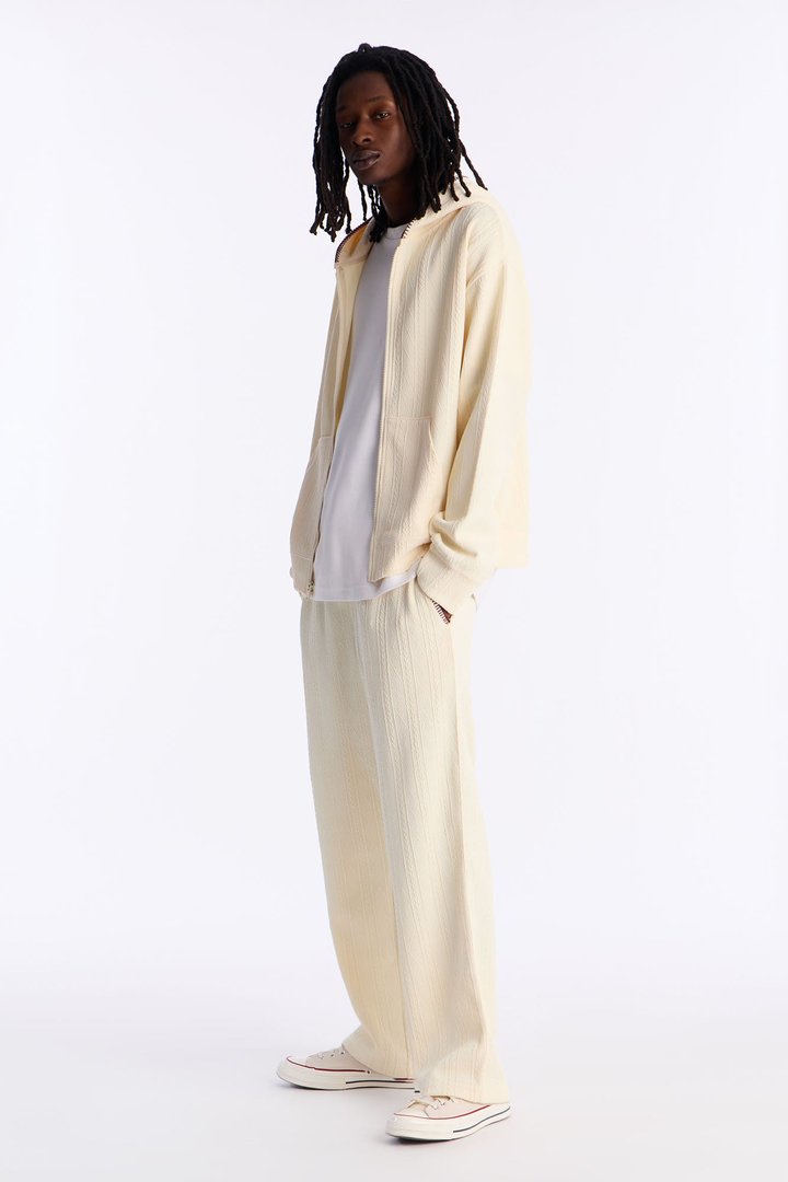 Straight Cable Knit Textured Stitched Pant - Cream