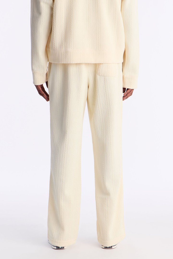 Straight Cable Knit Textured Stitched Pant - Cream