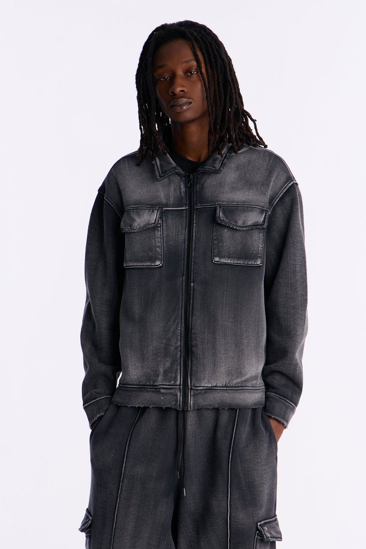 Heavy Wash Relaxed Fleece Jacket - Black Wash