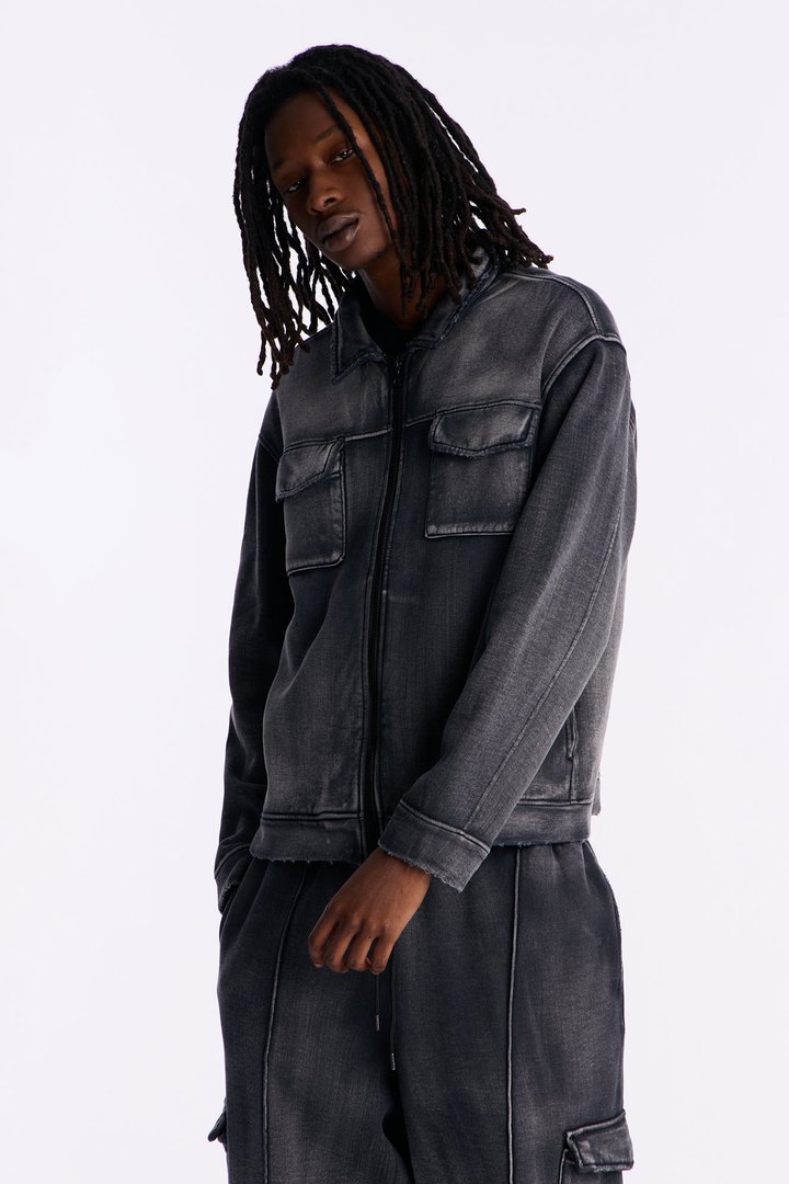 Heavy Wash Relaxed Fleece Jacket - Black Wash