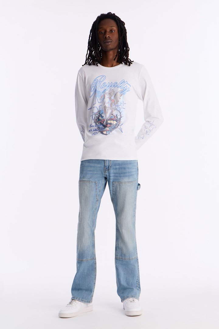 Stacked Skinny Flare Textured Carpenter Jean - Light Blue Wash