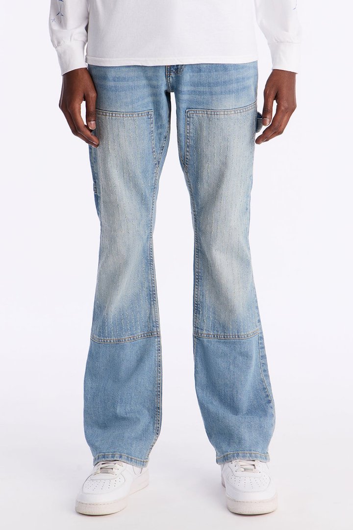 Stacked Skinny Flare Textured Carpenter Jean - Light Blue Wash