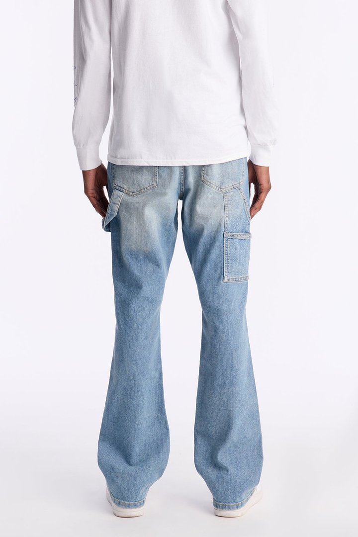 Stacked Skinny Flare Textured Carpenter Jean - Light Blue Wash