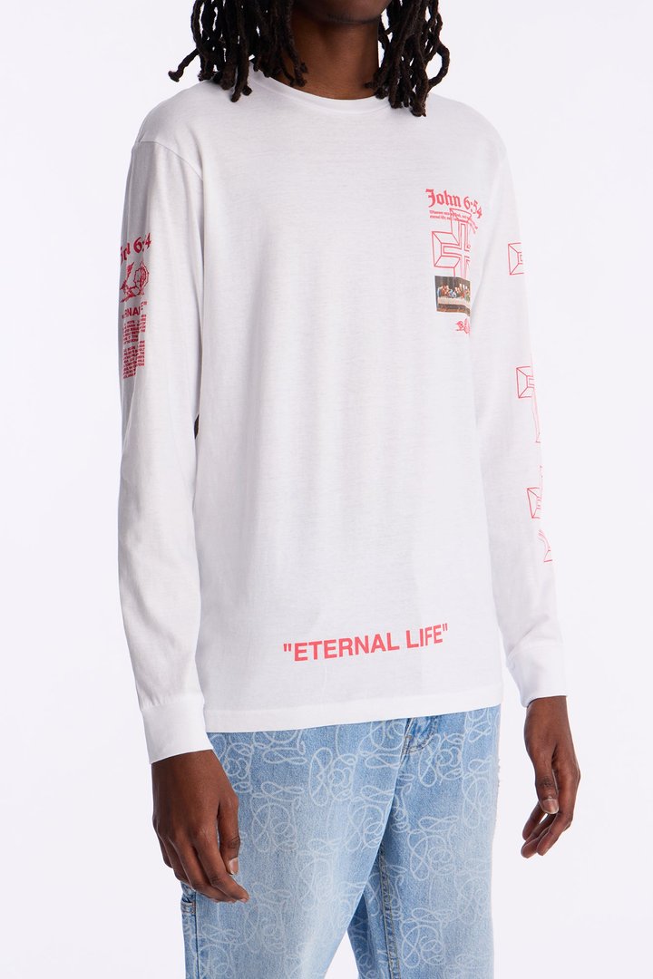 John 6:54 Eternal Life Long Sleeve Tee - White