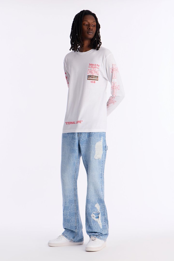 Stacked Slim Flare Slide Thru Distressed Jean - Medium Blue Wash