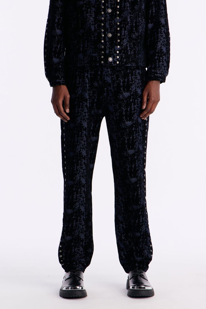 Slim Social Stud Flocked Jean - Indigo