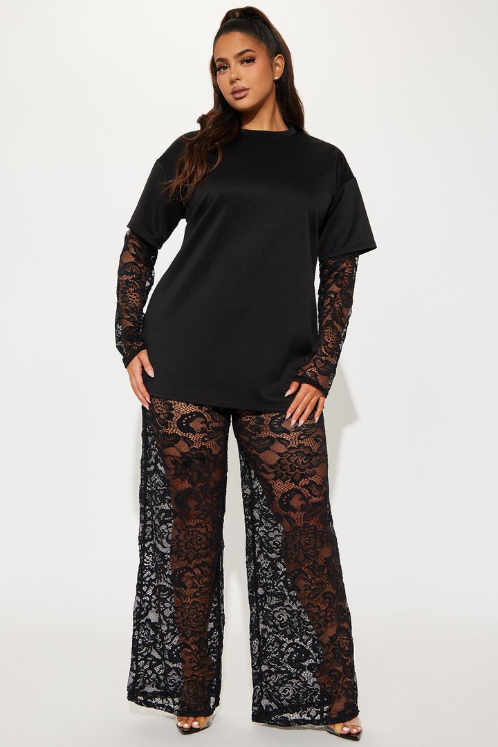 NYC Vibe Lace Pant Set - Black