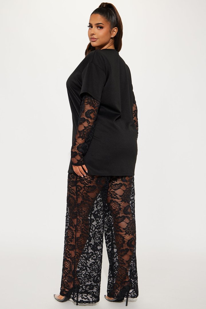 NYC Vibe Lace Pant Set - Black