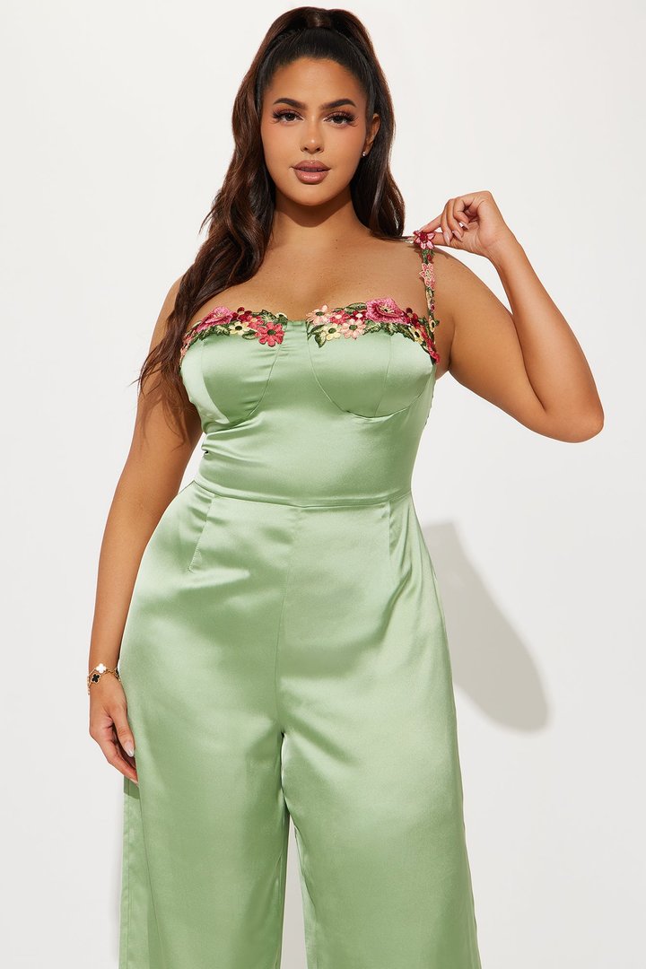 Evelyn Satin Jumpsuit - Sage