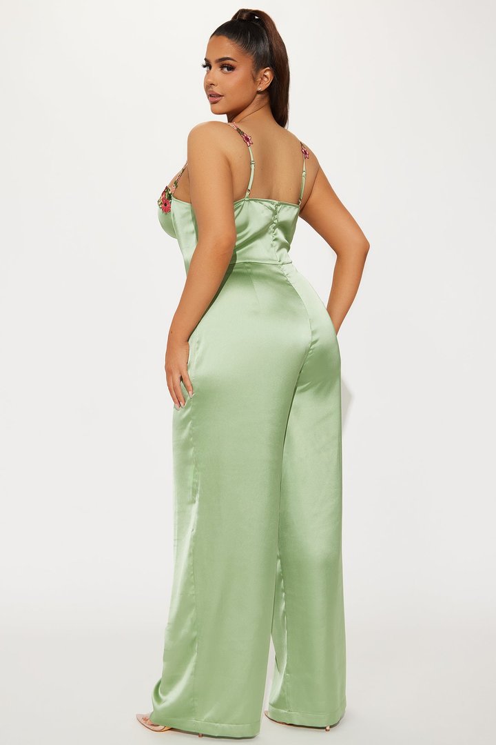 Evelyn Satin Jumpsuit - Sage