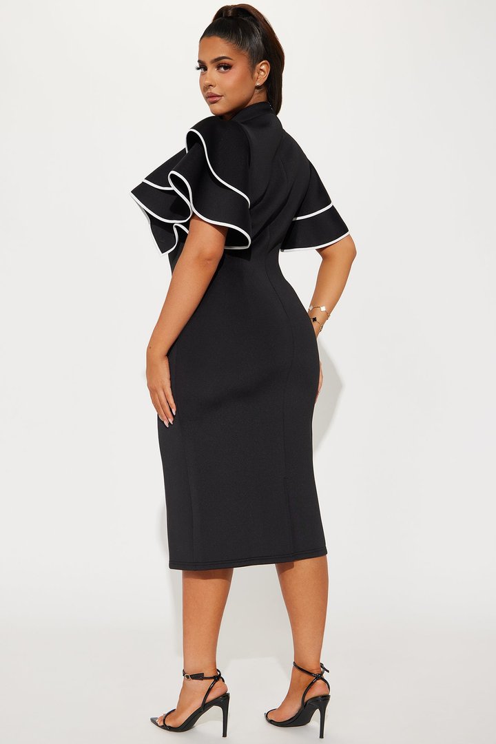 Anna Maria Ruffle Midi Dress - Black