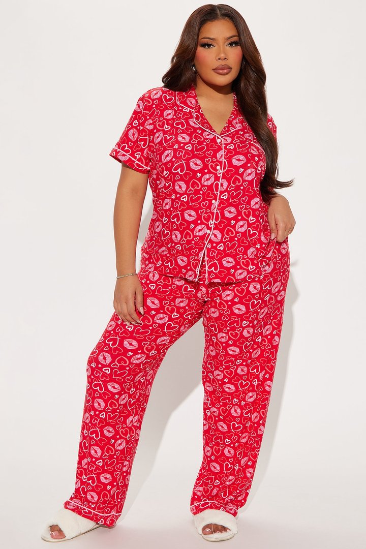 More Kisses PJ Pant Set - Red/combo