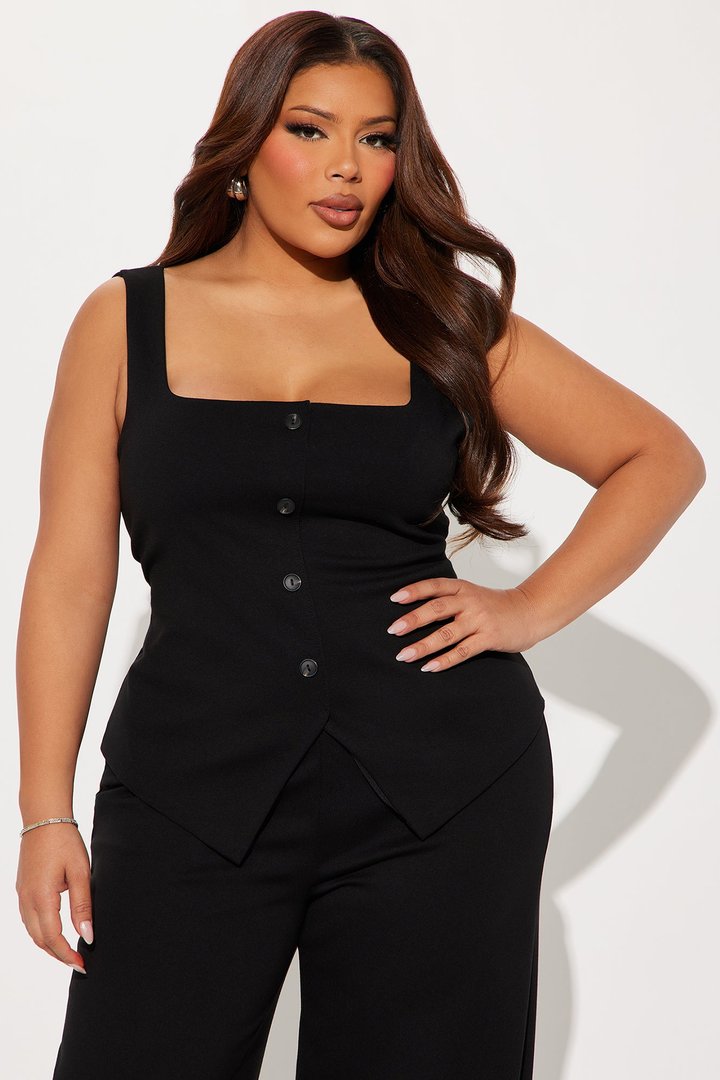 Lexi Square Neck Vest Pant Set - Black