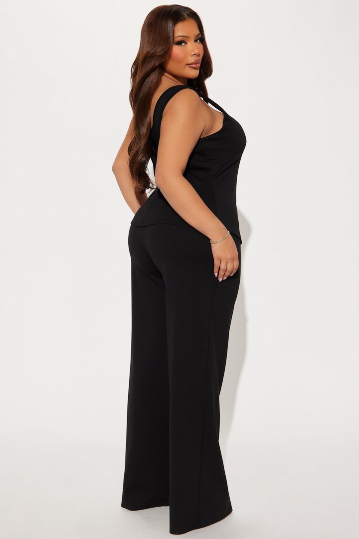 Lexi Square Neck Vest Pant Set - Black