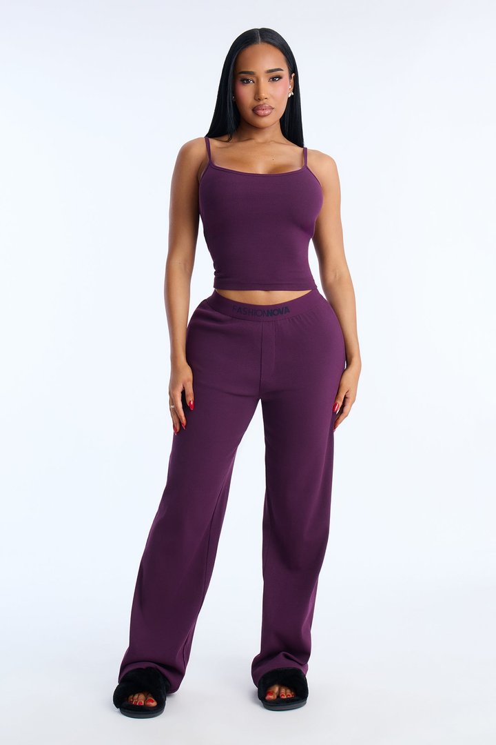 FN Mood Cotton Cami Boxer Pant PJ Set - Plum