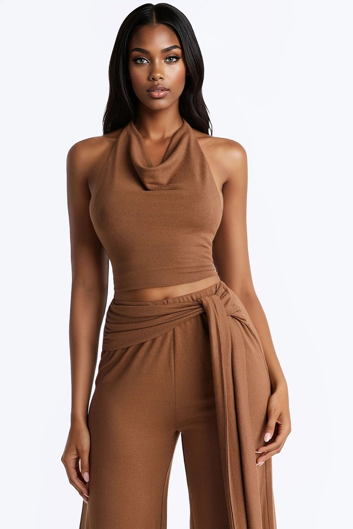 Hannah Halter Top Pant Set - Mocha