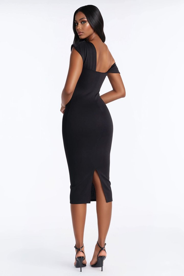 Soraya One Shoulder Scuba Midi Dress - Black