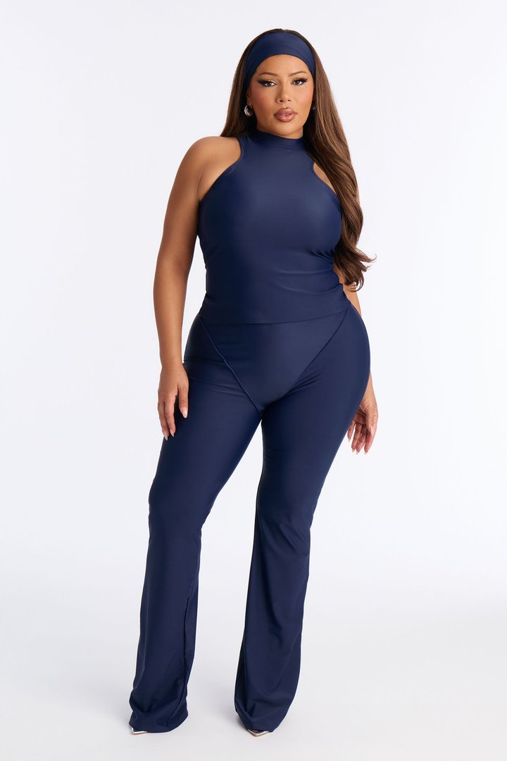 Kacey Sleeveless High Neck 3 Piece Pant Set - Navy