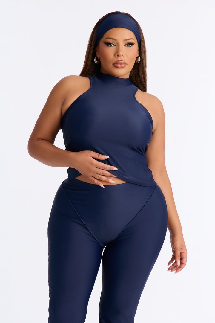 Kacey Sleeveless High Neck 3 Piece Pant Set - Navy
