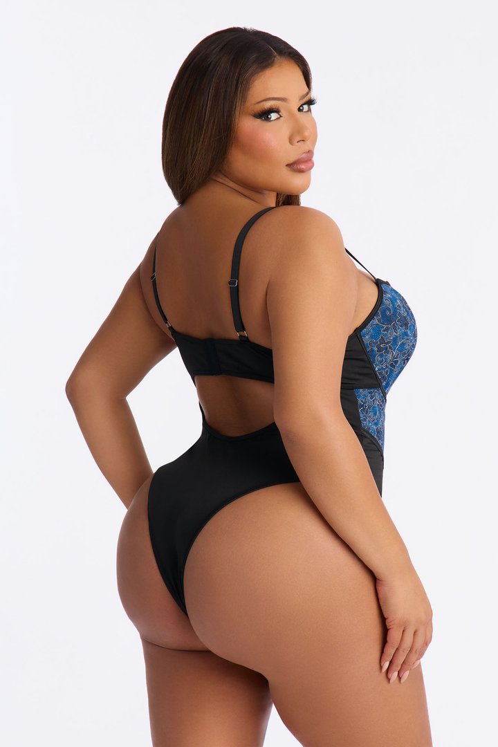 Private Affairs Lace Up Teddy - Blue/Black
