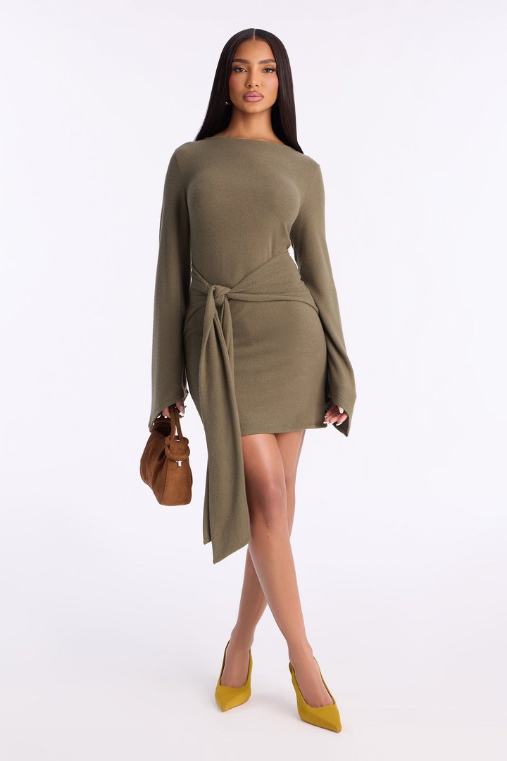 Mariana Long Sleeve Sweater Mini Dress - Olive