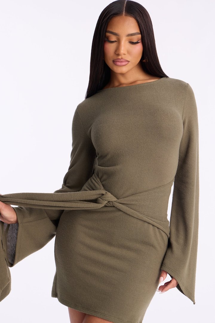 Mariana Long Sleeve Sweater Mini Dress - Olive