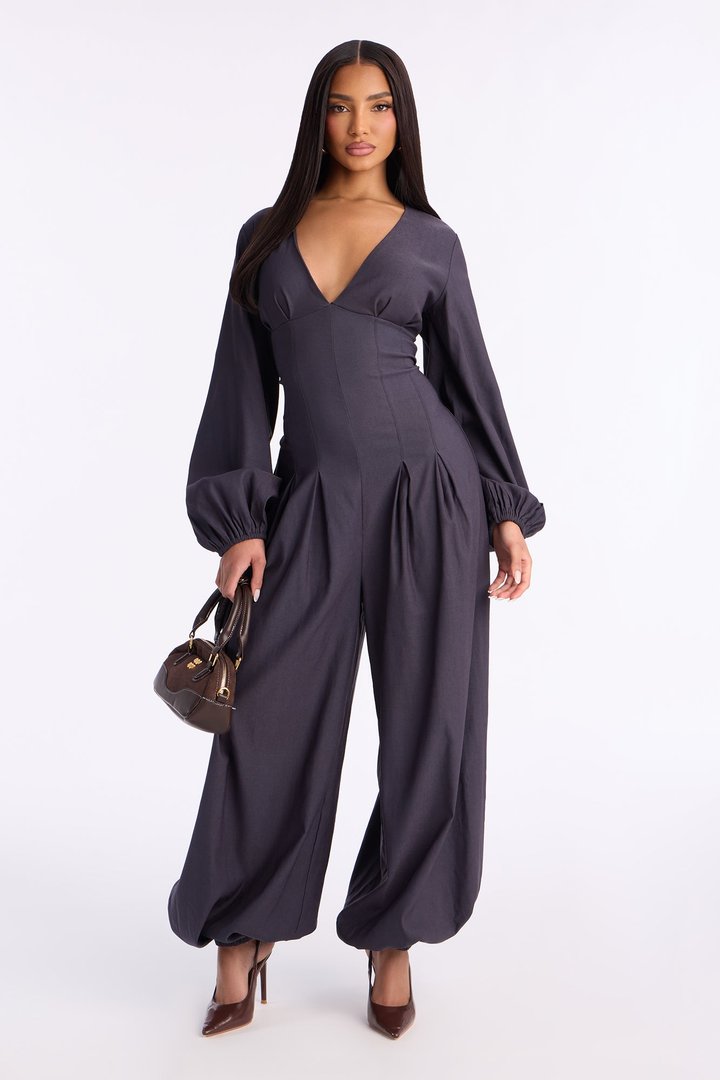 Mya Balloon Wide Leg Jumpsuit - Charcoal