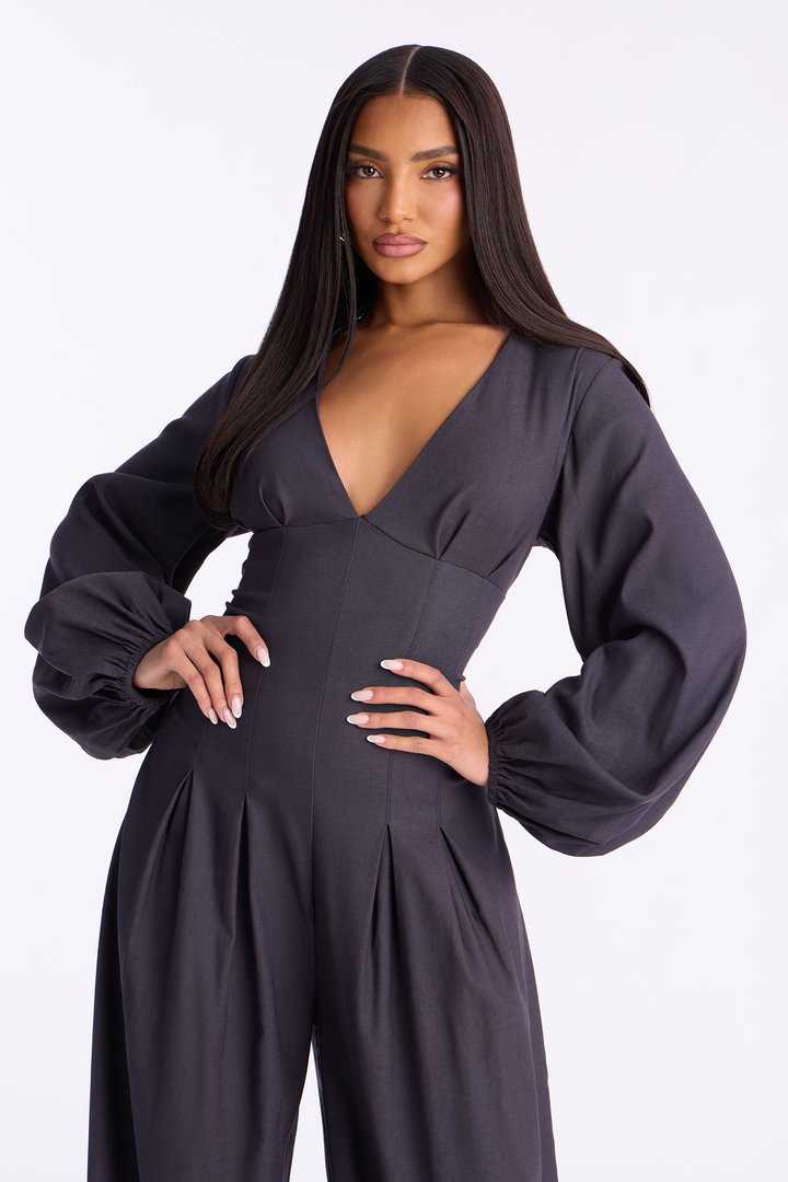 Mya Balloon Wide Leg Jumpsuit - Charcoal