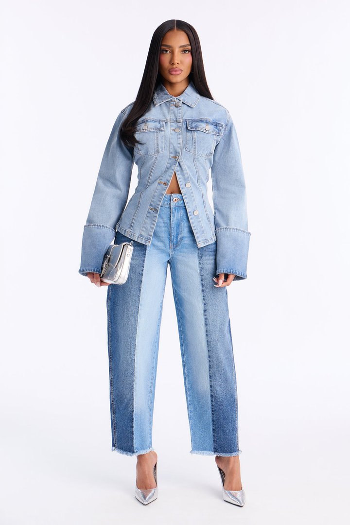 Duality Two Tone Barrel Leg Jeans - Medium Wash