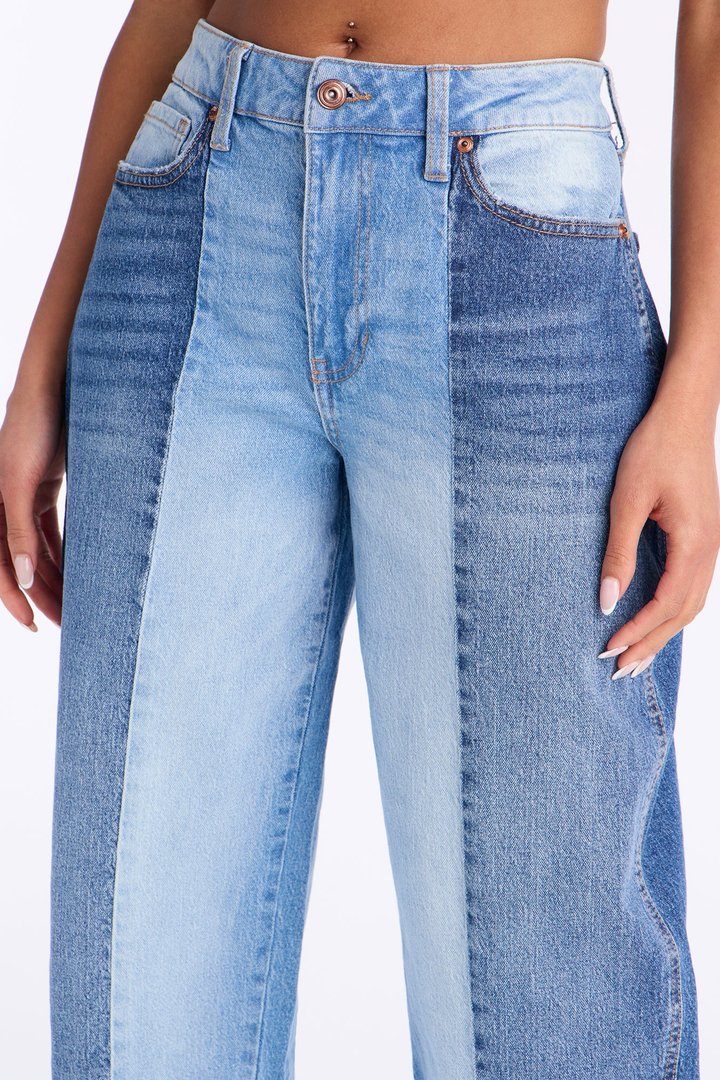 Duality Two Tone Barrel Leg Jeans - Medium Wash
