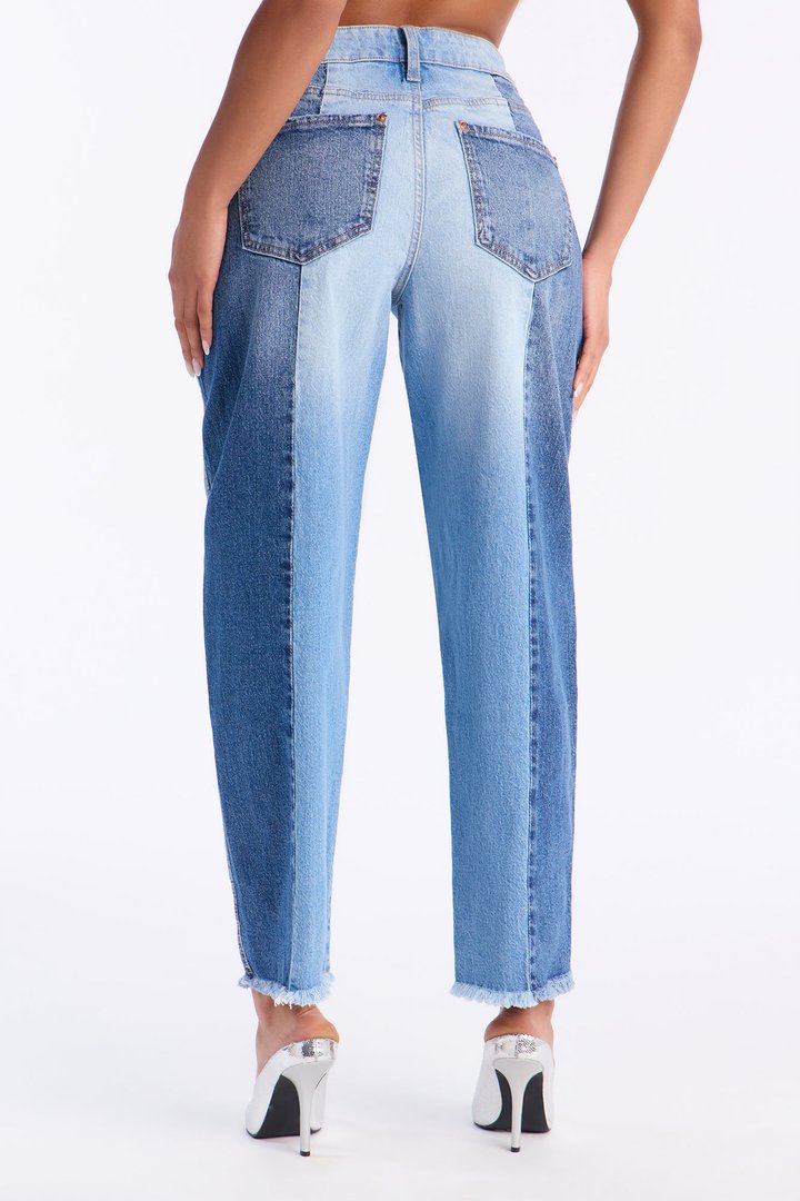 Duality Two Tone Barrel Leg Jeans - Medium Wash
