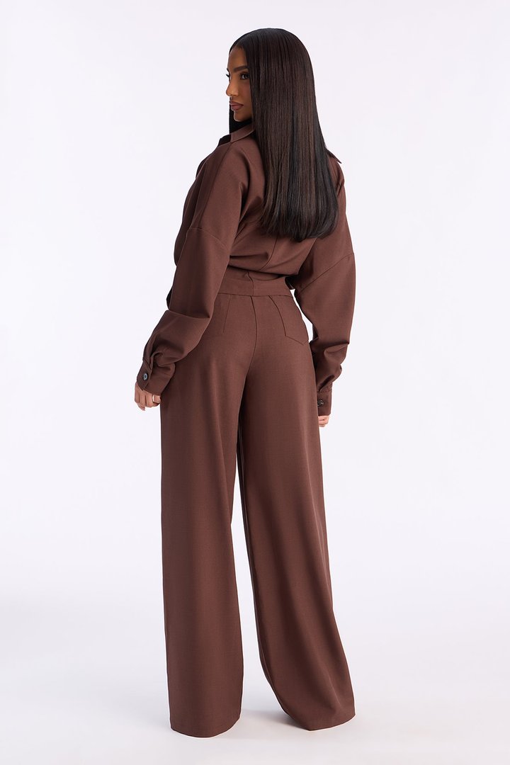 Kiara Wide Leg Pant Set - Brown