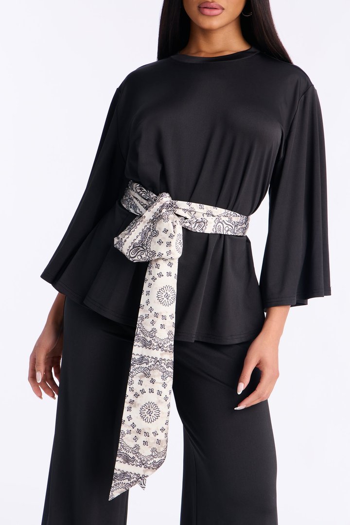 Normani 3 Piece Scarf Belt Pant Set - Black