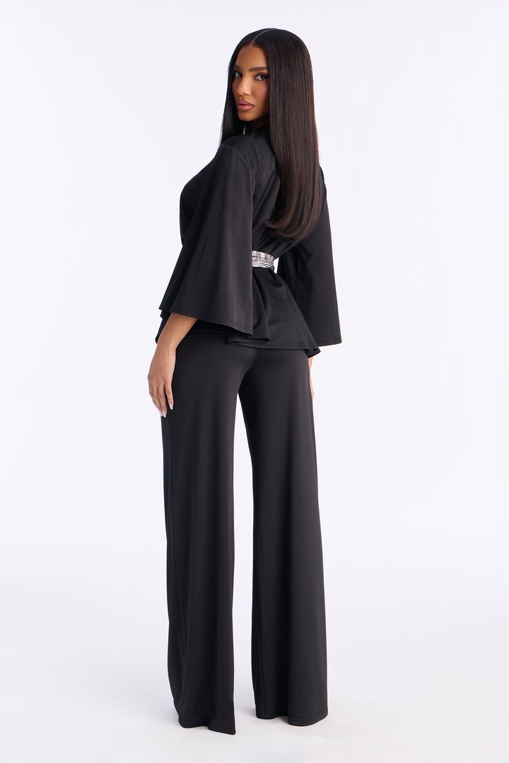 Normani 3 Piece Scarf Belt Pant Set - Black