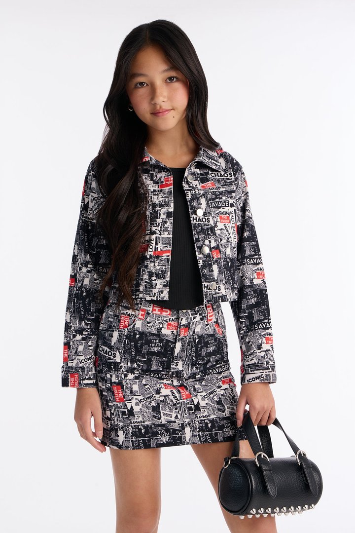 Mini Good News Printed Denim Jacket - Off White/combo