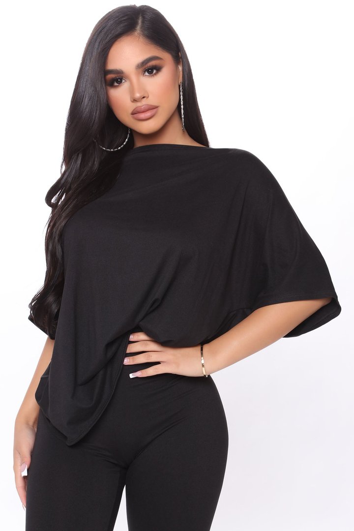 Don't Get This Twisted Short Sleeve Pant Set - Black