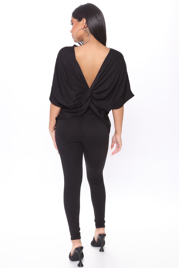 Don't Get This Twisted Short Sleeve Pant Set - Black